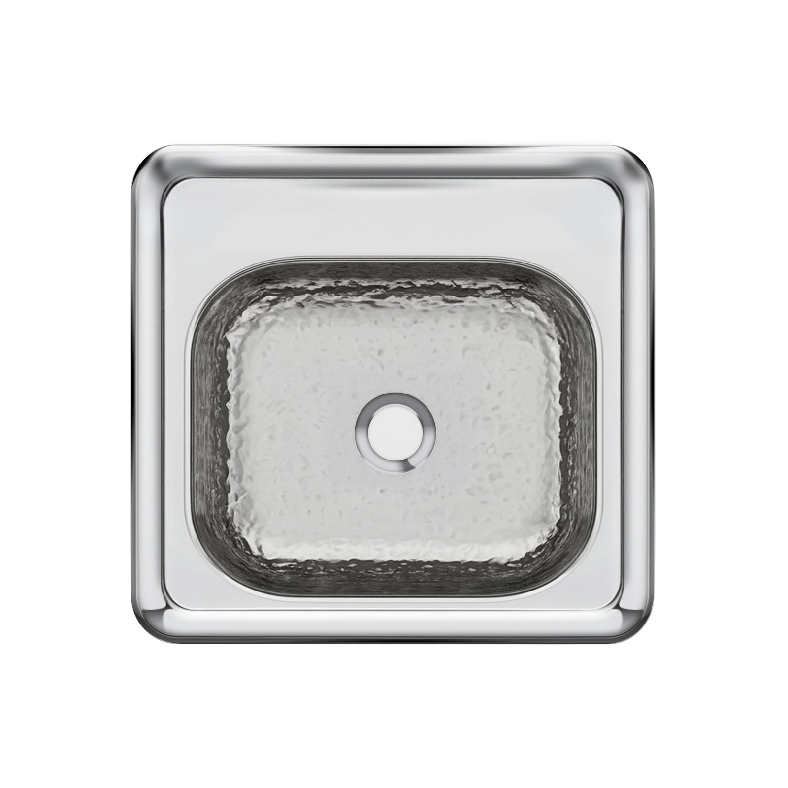 15" Square Stainless Steel Drop-In Entertainment/ Prep Sink With A Hammered Texture Bowl And Mirror Finish Ledge