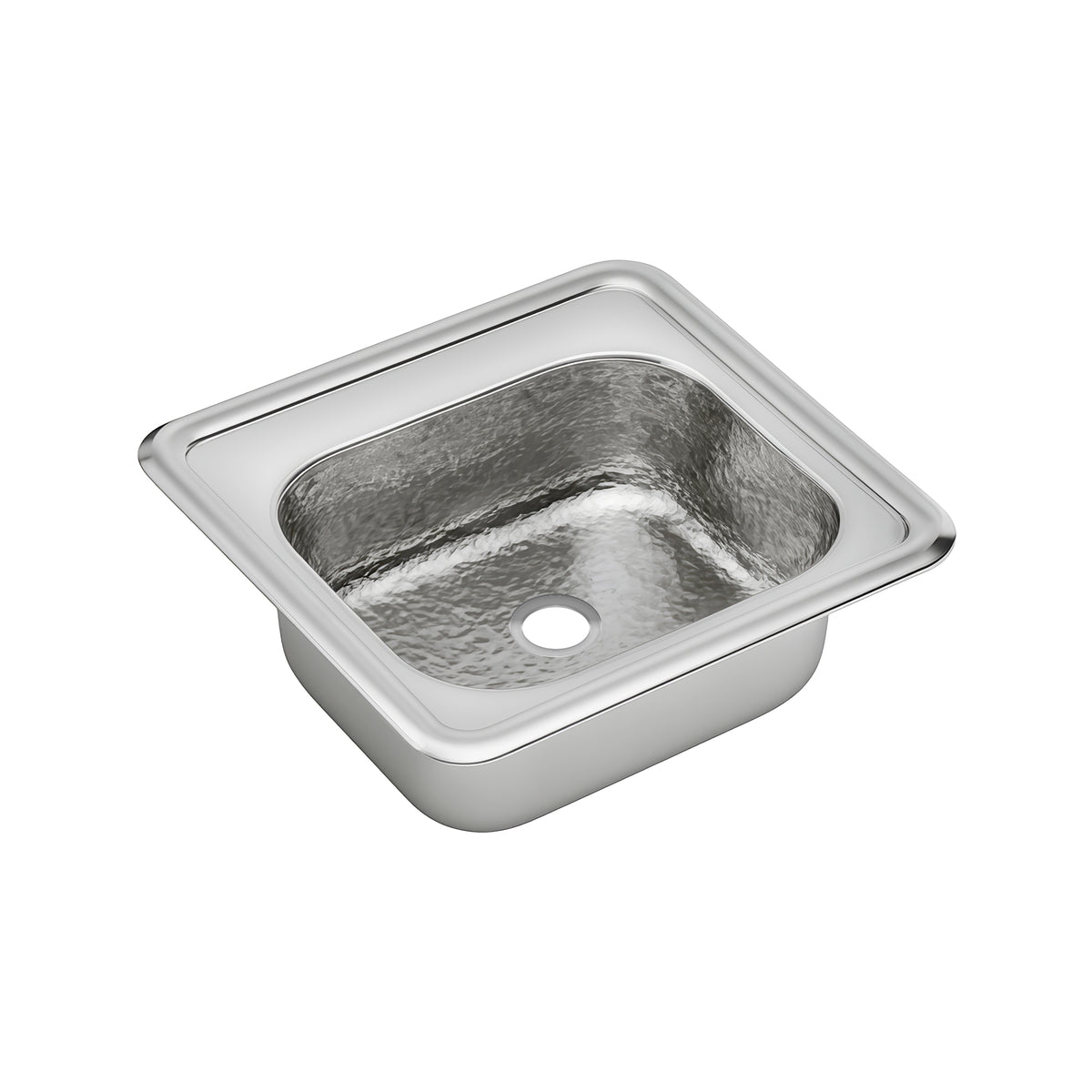 15" Square Stainless Steel Drop-In Entertainment/ Prep Sink With A Hammered Texture Bowl And Mirror Finish Ledge