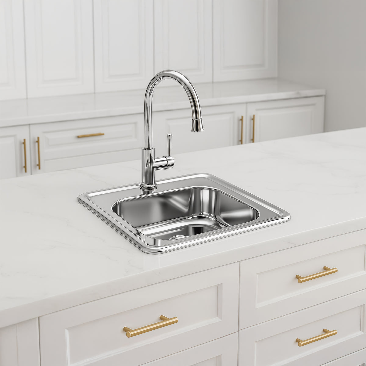 15" Square Stainless Steel Drop-In Entertainment/ Prep Sink With Polished Bowl