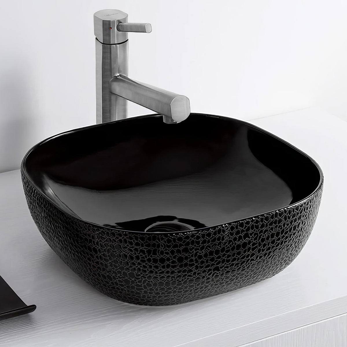 16&quot; Square Vessel Sink with Embossed Exterior and Smooth Interior