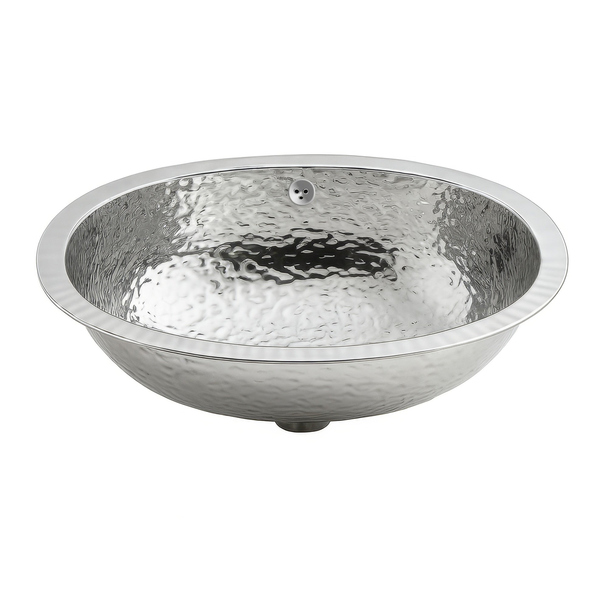 18" oval undermount lavatory basin with hammered textured surface and overflow