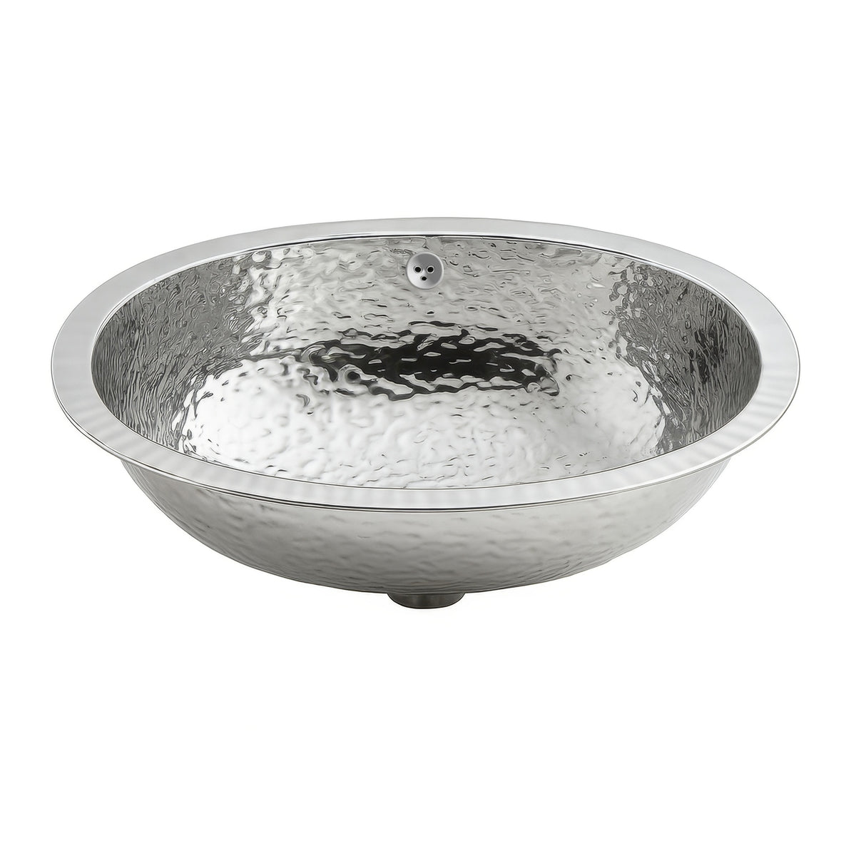 18" oval undermount lavatory basin with hammered textured surface and overflow