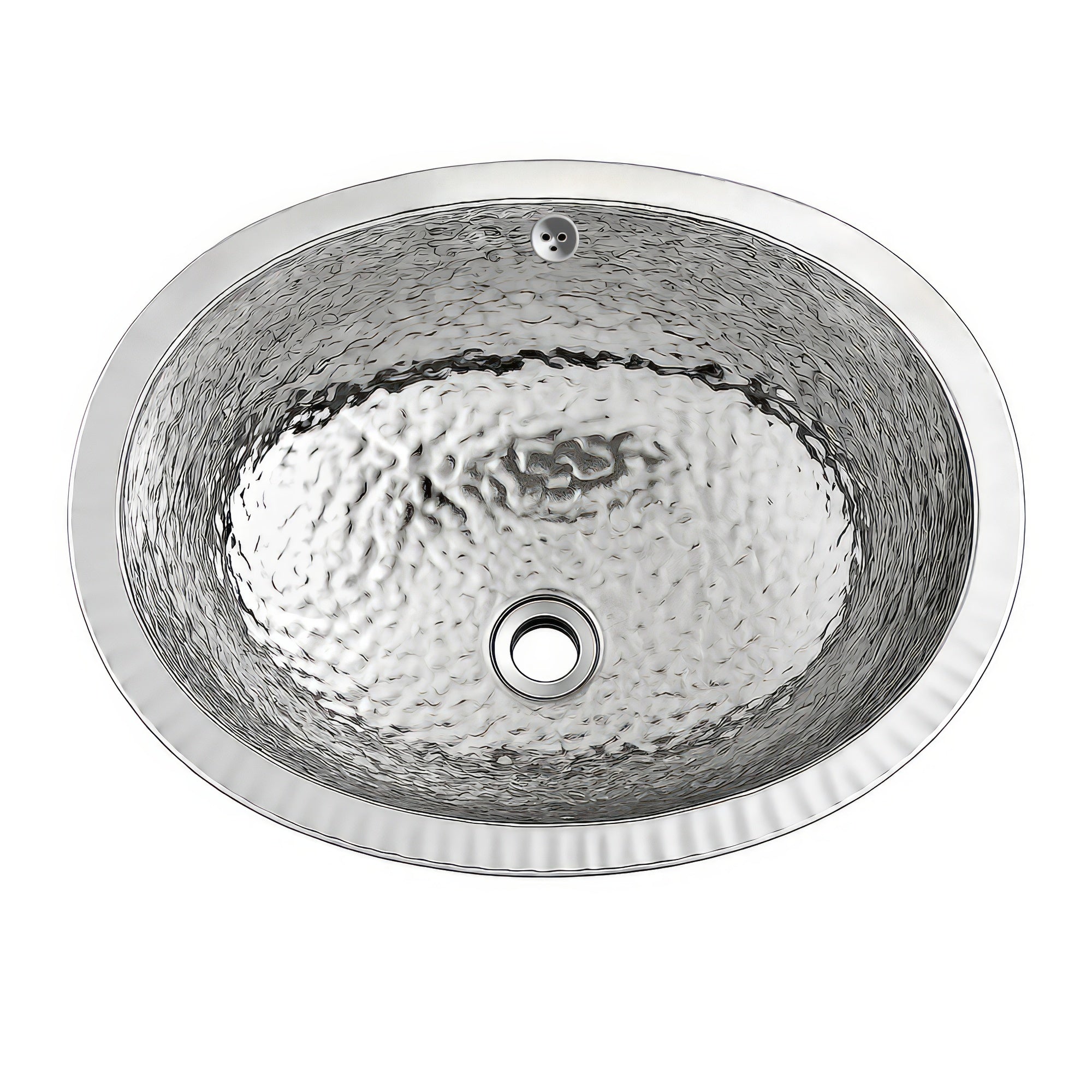 18" oval undermount lavatory basin with hammered textured surface and overflow