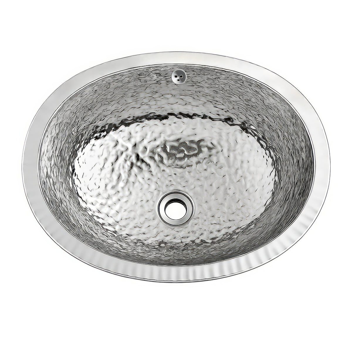 18" oval undermount lavatory basin with hammered textured surface and overflow