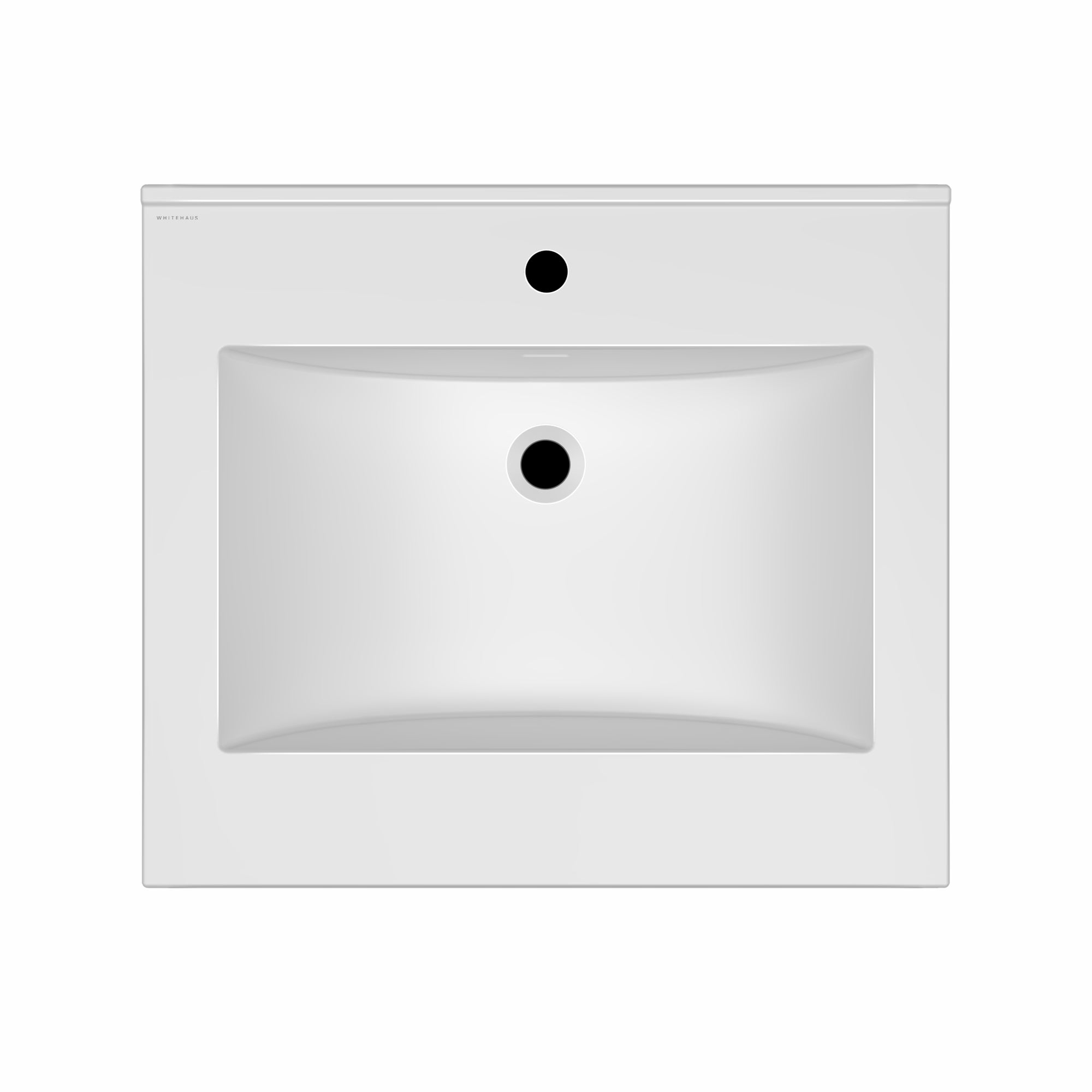 Countertop Vanity Sink with Integrated Rectangular Bowl, Faucet Drilling Options and Overflow