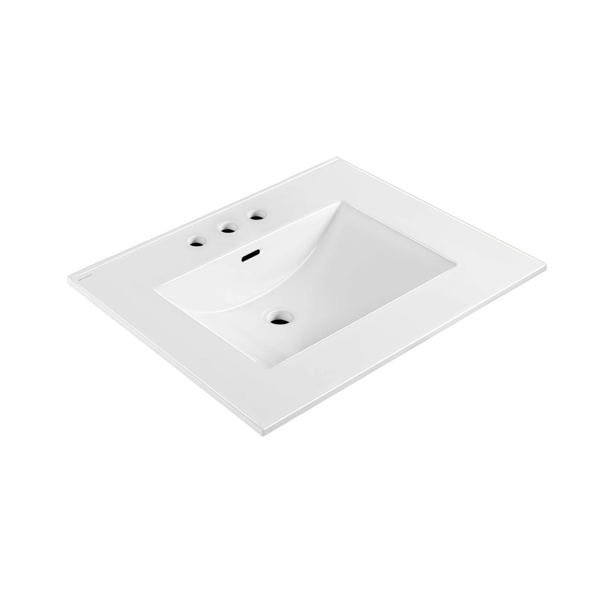 Countertop Vanity Sink with Integrated Rectangular Bowl, Faucet Drilling Options and Overflow