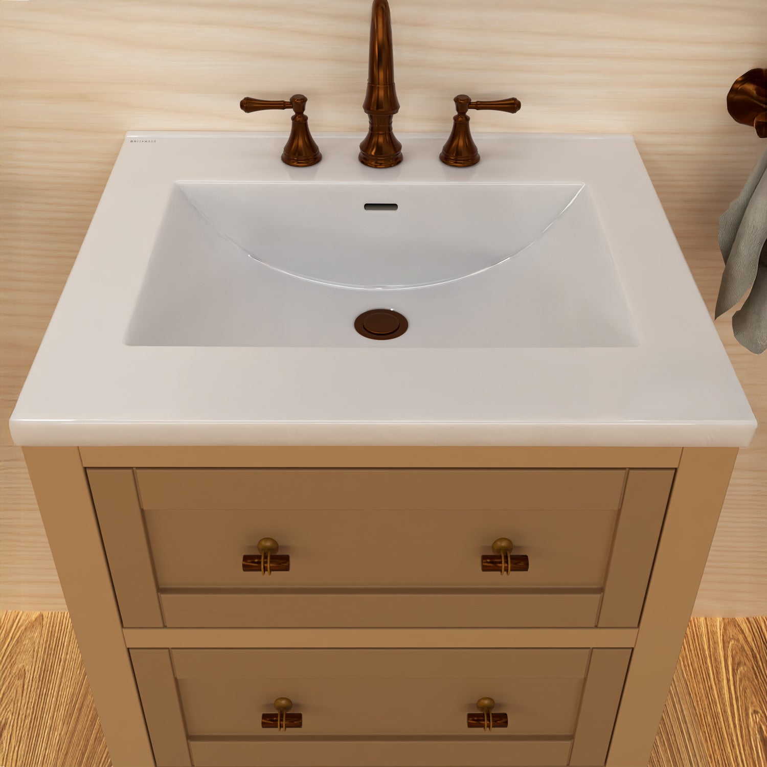 Countertop Vanity Sink with Integrated Rectangular Bowl, Faucet Drilling Options and Overflow