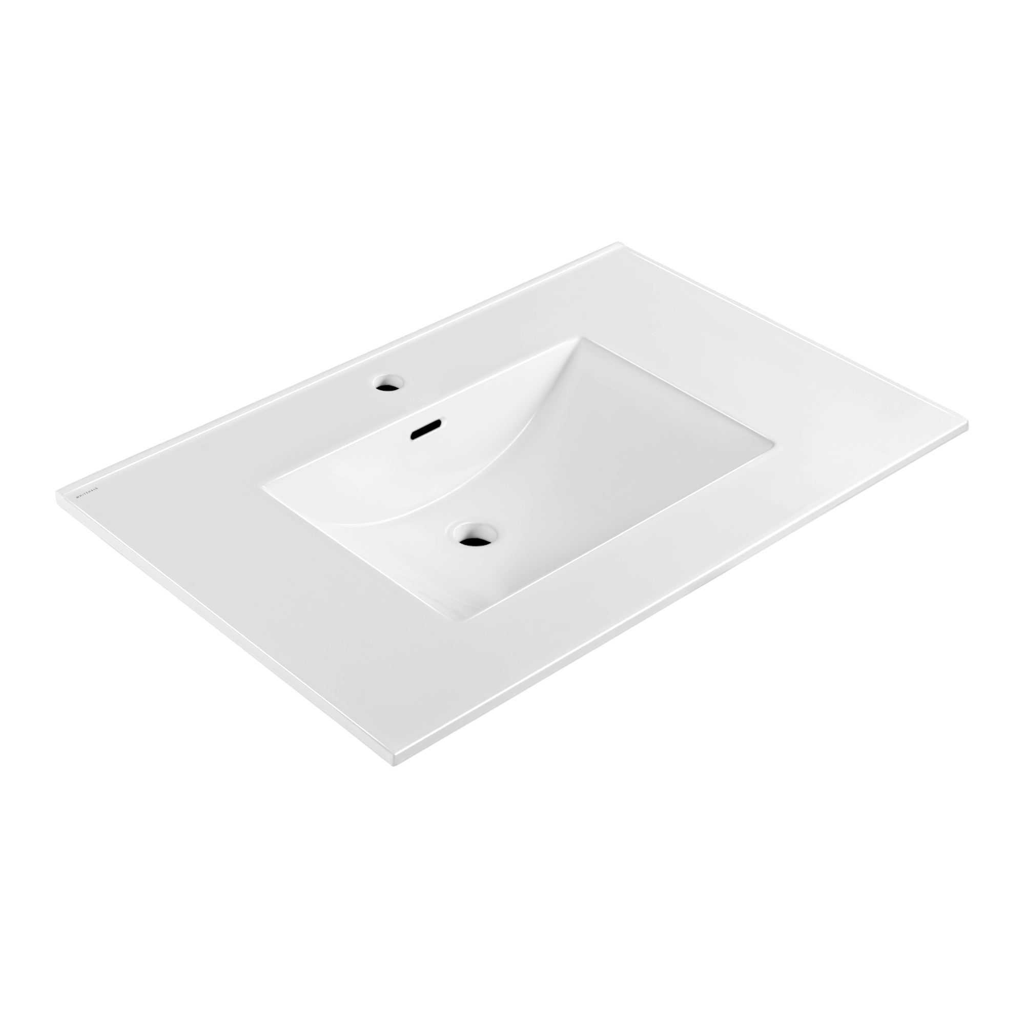 Countertop Vanity Sink with Integrated Rectangular Bowl, Faucet Drilling Options and Overflow