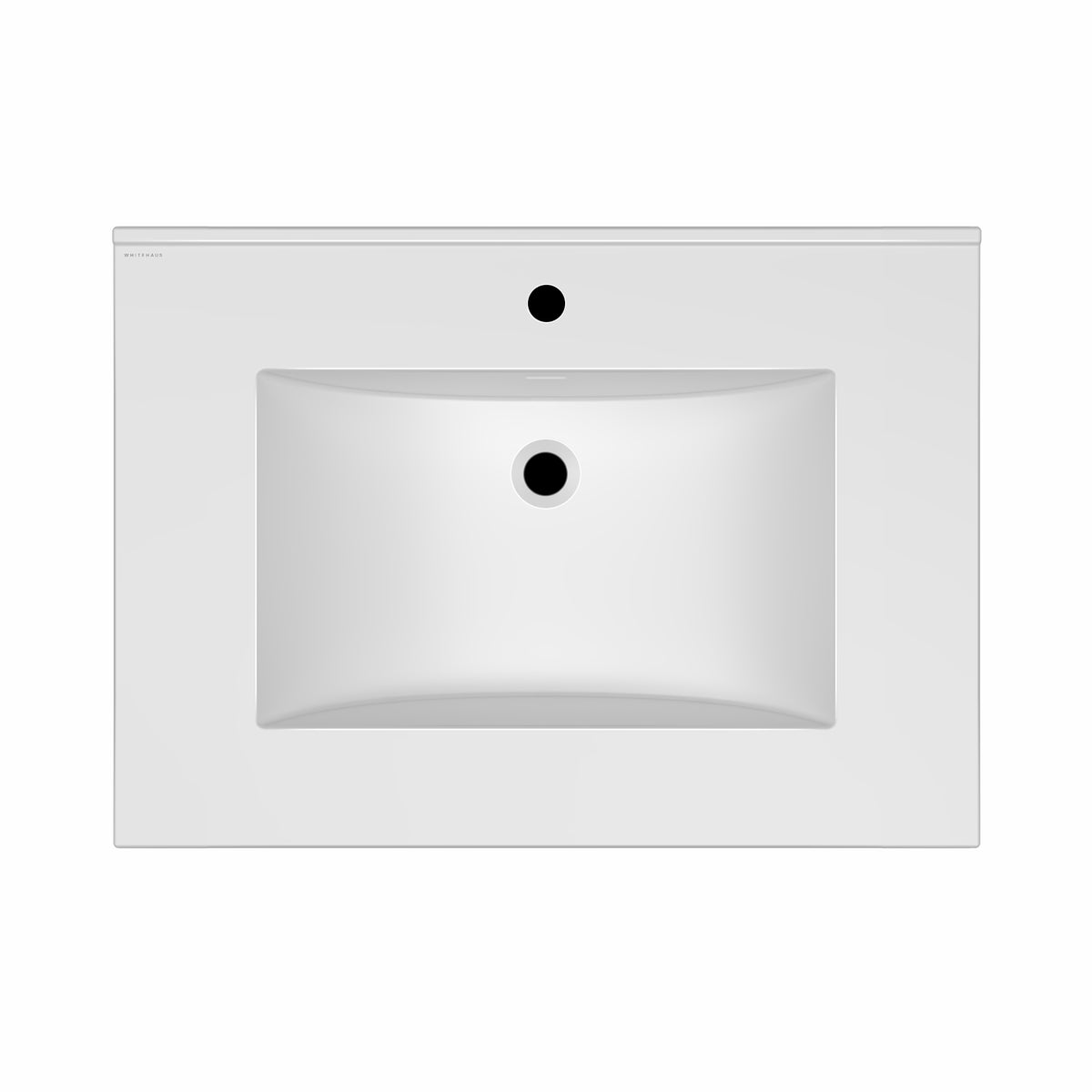 Countertop Vanity Sink with Integrated Rectangular Bowl, Faucet Drilling Options and Overflow