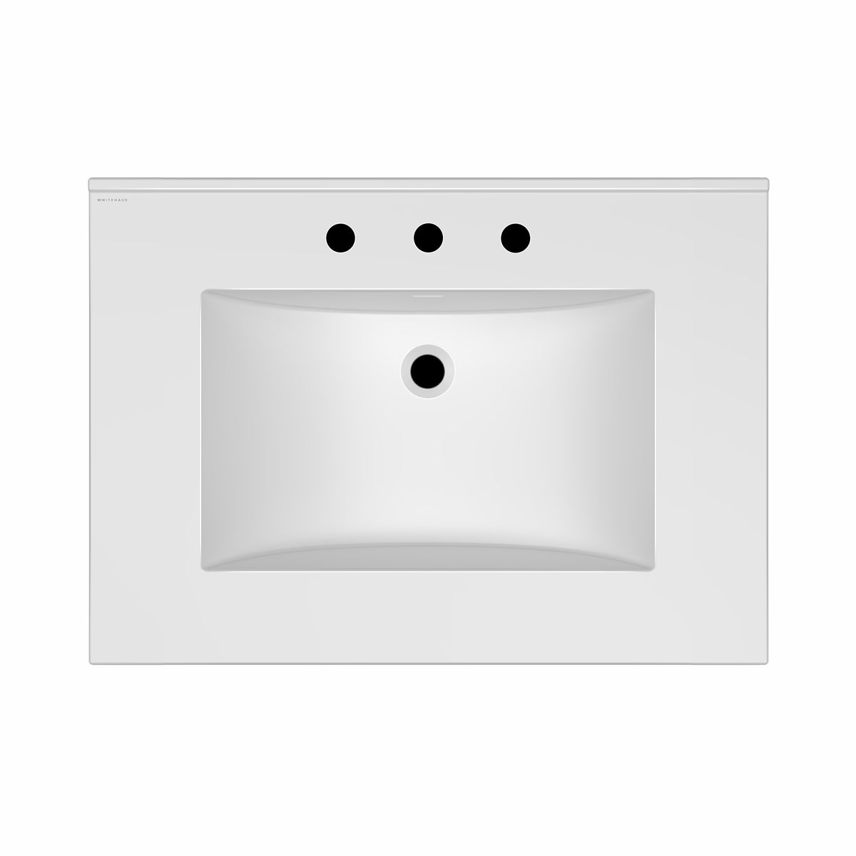 Countertop Vanity Sink with Integrated Rectangular Bowl, Faucet Drilling Options and Overflow