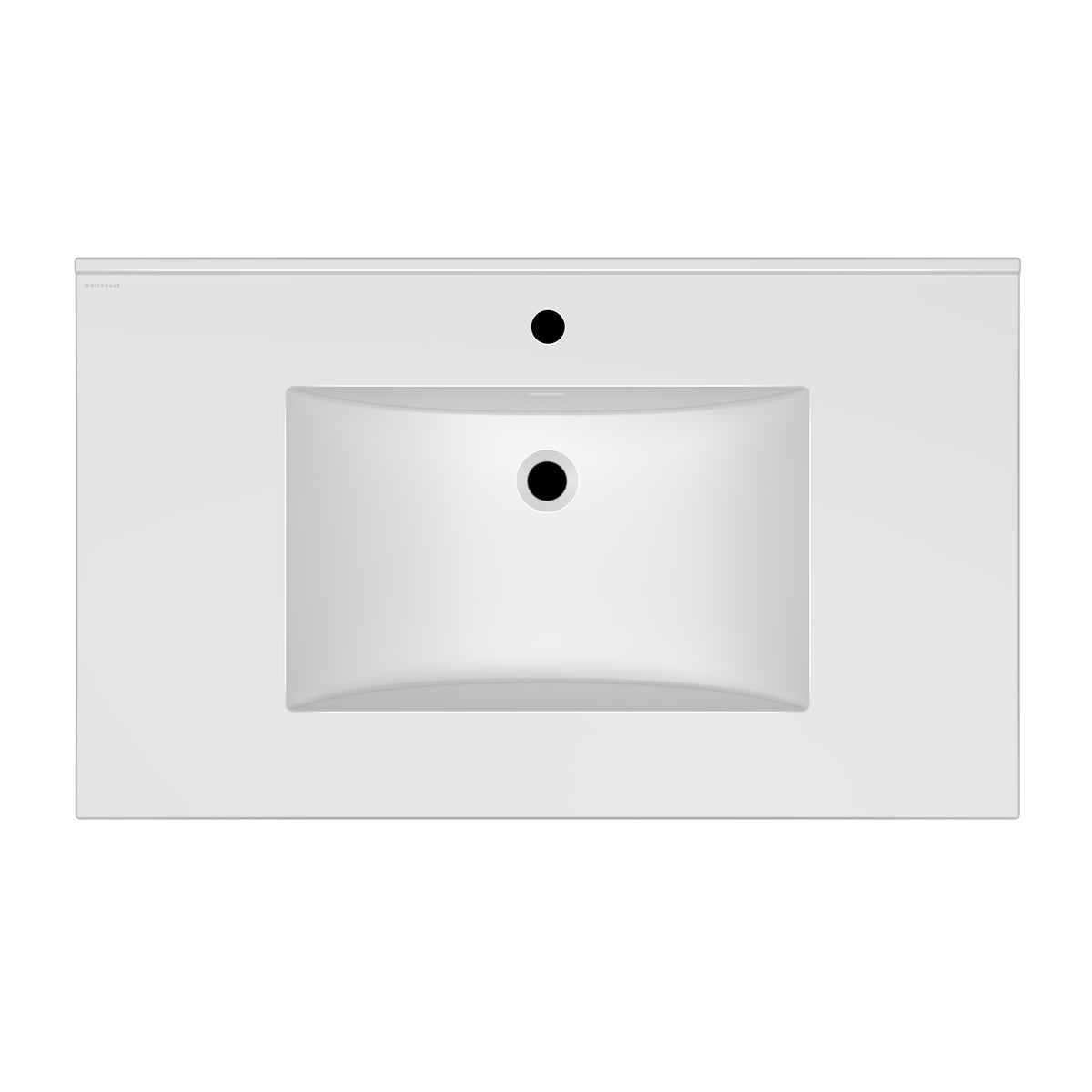 Countertop Vanity Sink with Integrated Rectangular Bowl, Faucet Drilling Options and Overflow