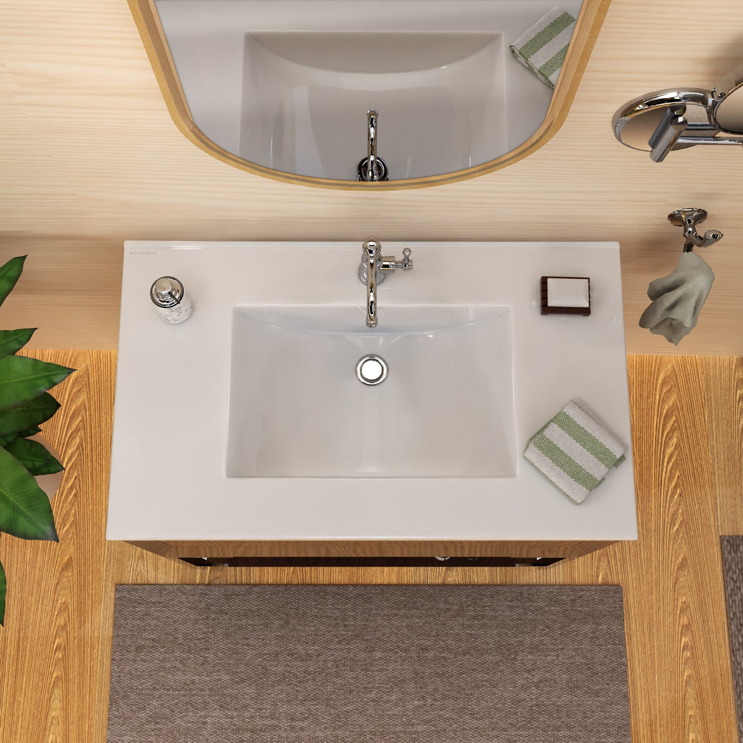 Countertop Vanity Sink with Integrated Rectangular Bowl, Faucet Drilling Options and Overflow