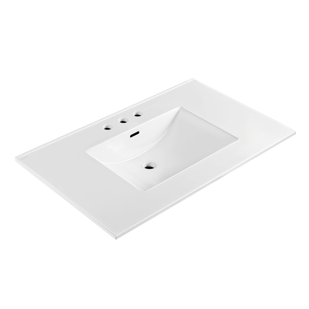 Countertop Vanity Sink with Integrated Rectangular Bowl, Faucet Drilling Options and Overflow