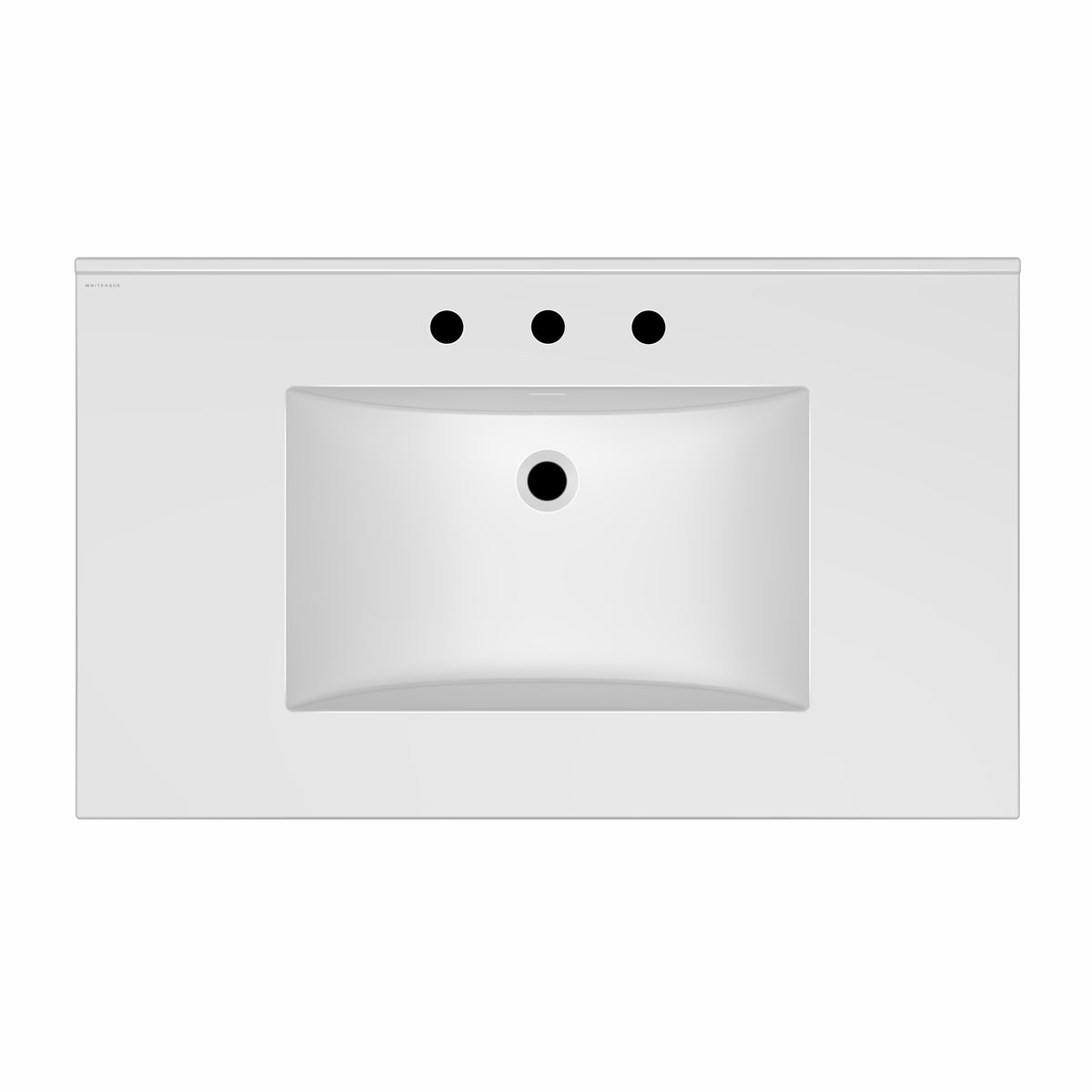 Countertop Vanity Sink with Integrated Rectangular Bowl, Faucet Drilling Options and Overflow