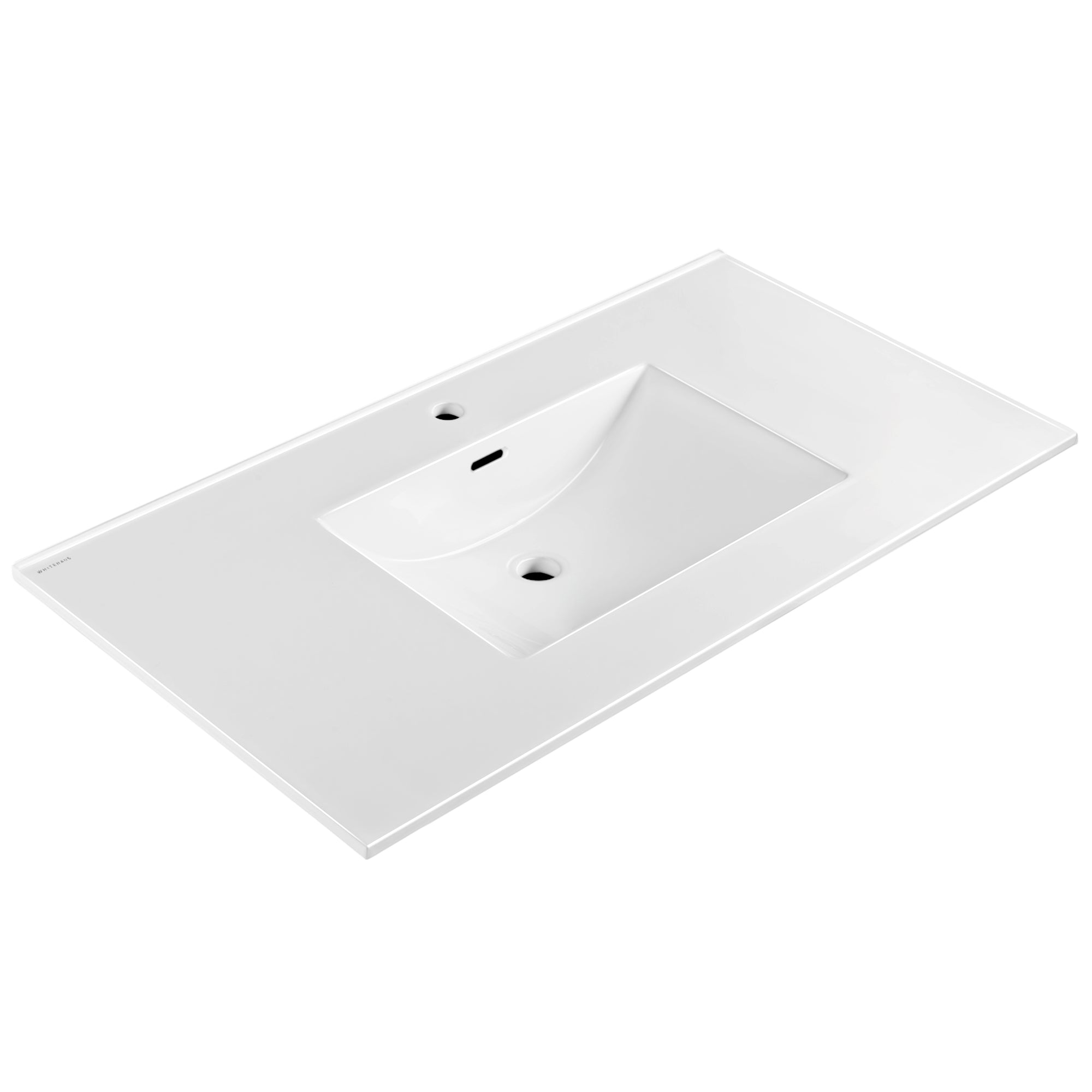 Countertop Vanity Sink with Integrated Rectangular Bowl, Faucet Drilling Options and Overflow