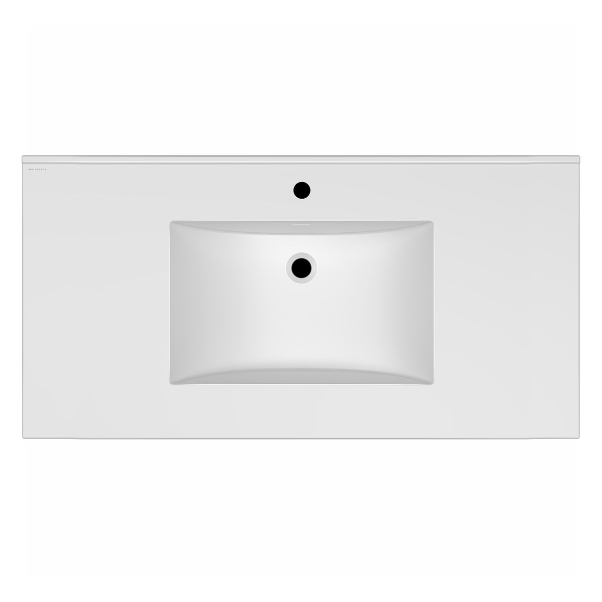 Countertop Vanity Sink with Integrated Rectangular Bowl, Faucet Drilling Options and Overflow