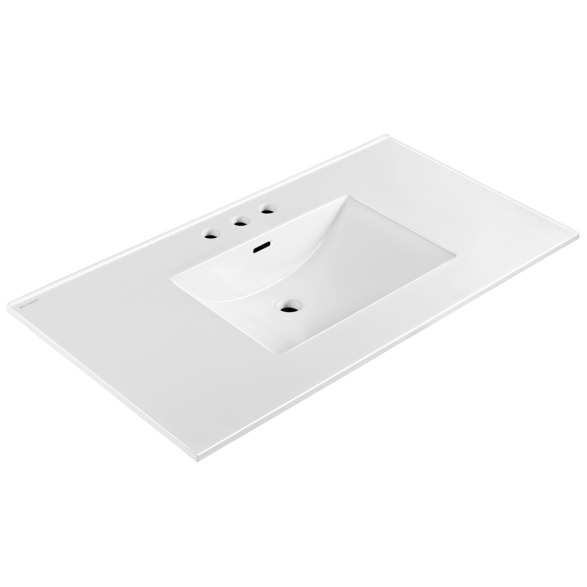 Countertop Vanity Sink with Integrated Rectangular Bowl, Faucet Drilling Options and Overflow