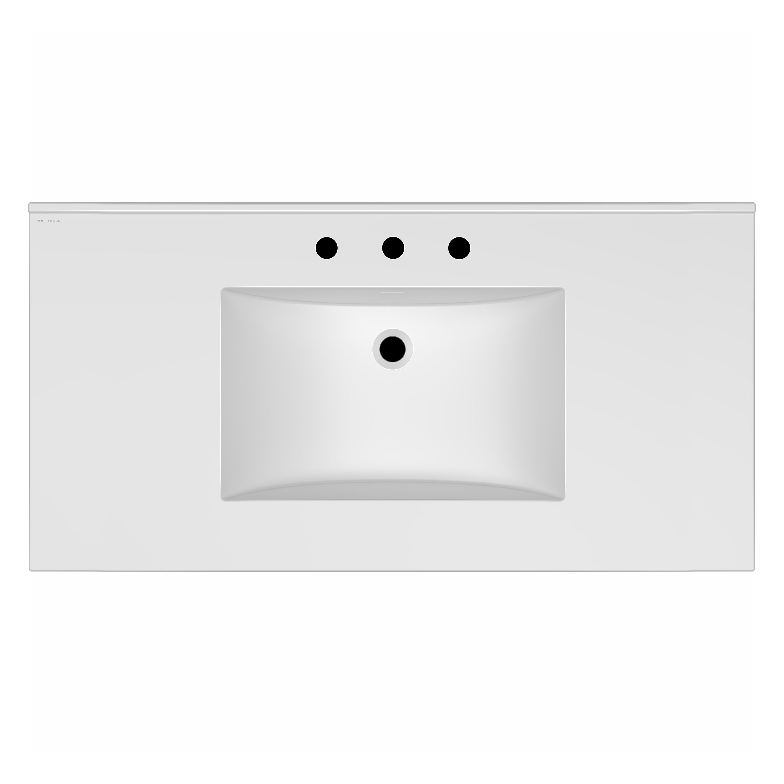 Countertop Vanity Sink with Integrated Rectangular Bowl, Faucet Drilling Options and Overflow