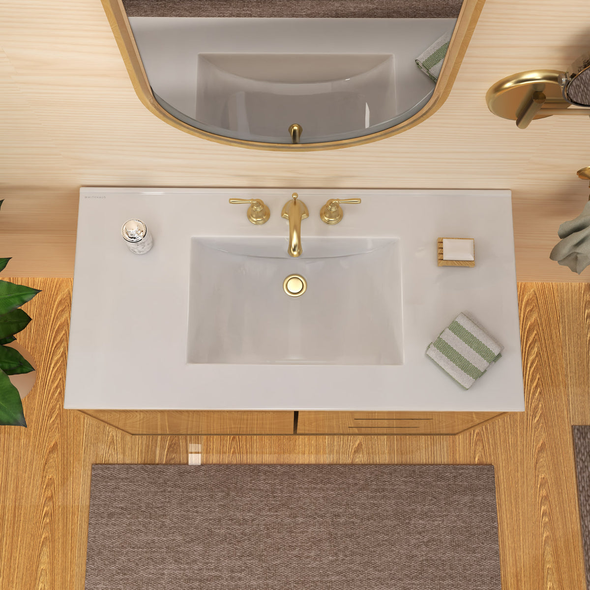 Countertop Vanity Sink with Integrated Rectangular Bowl, Faucet Drilling Options and Overflow