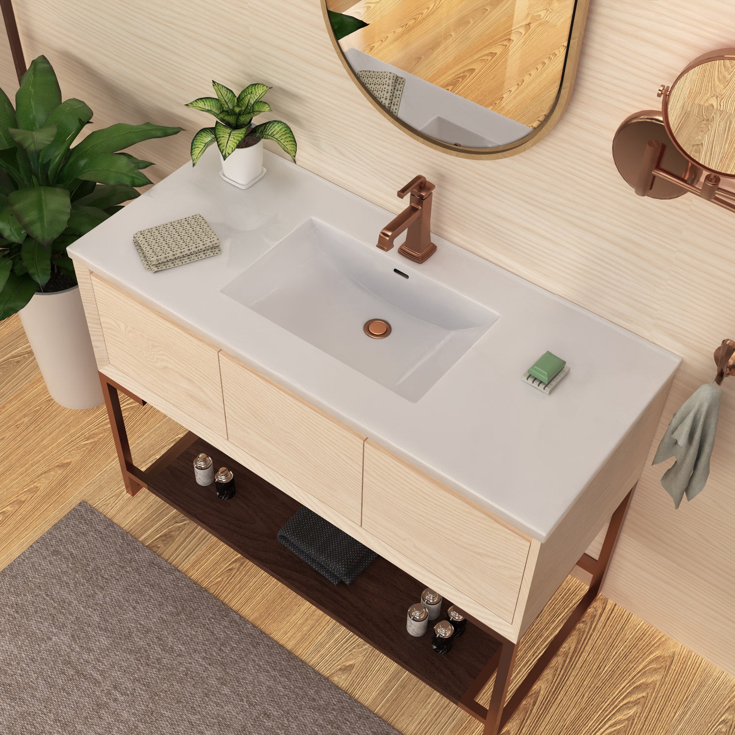 Countertop Vanity Sink with Integrated Rectangular Bowl, Faucet Drilling Options and Overflow