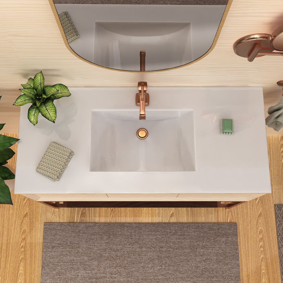 Countertop Vanity Sink with Integrated Rectangular Bowl, Faucet Drilling Options and Overflow