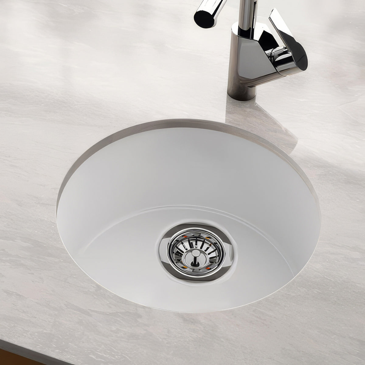 18&quot; Circular Undermount/ Drop-In Fireclay Kitchen Sink with Rear Center Drain Location