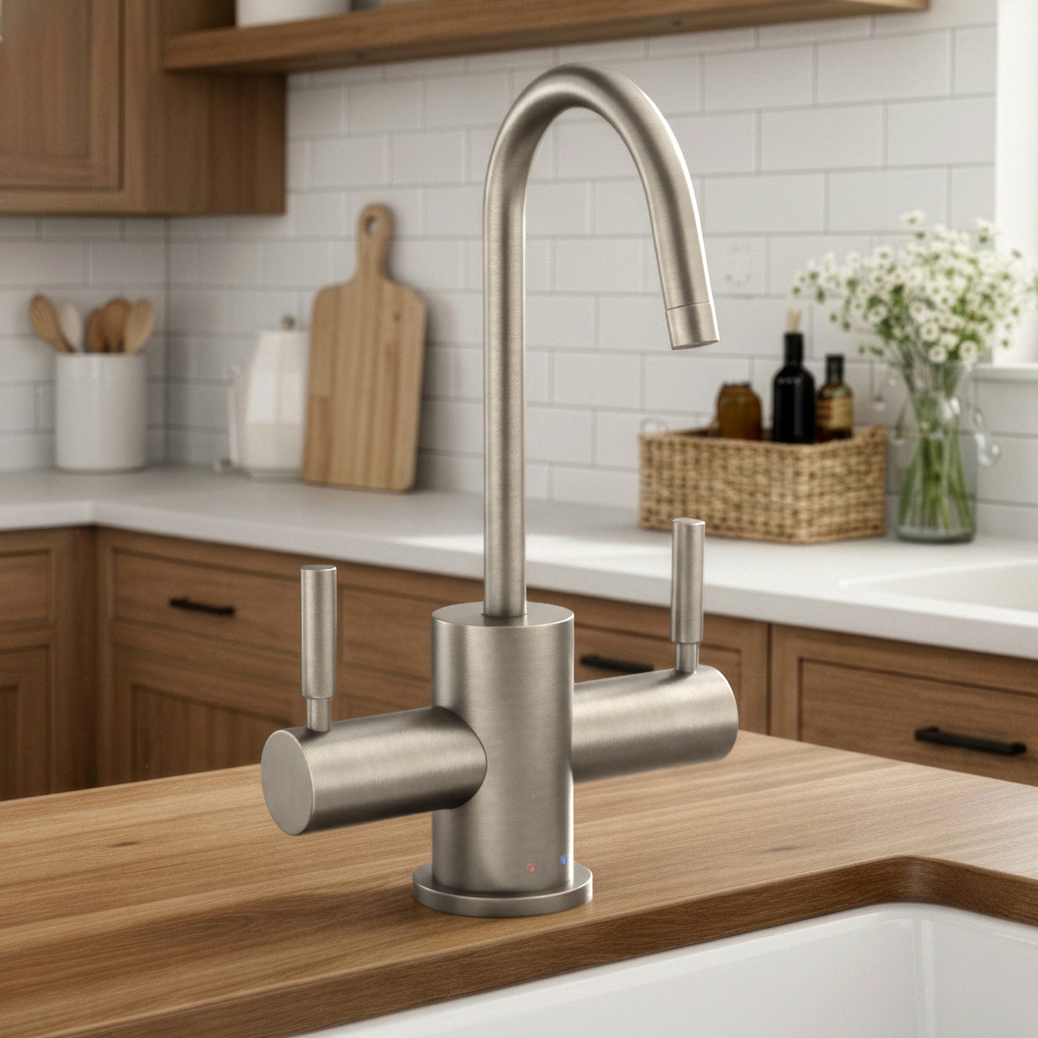 Point of Use Instant Hot/Cold Water Drinking Faucet with Gooseneck Swivel Spout