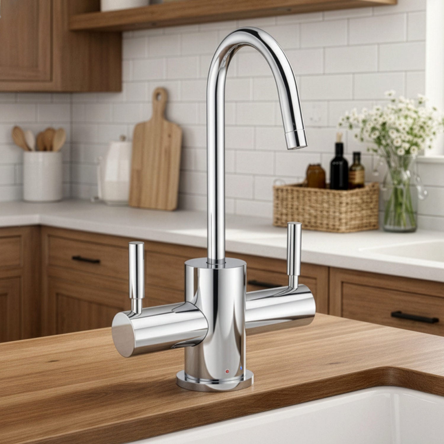 Point of Use Instant Hot/Cold Water Drinking Faucet with Gooseneck Swivel Spout