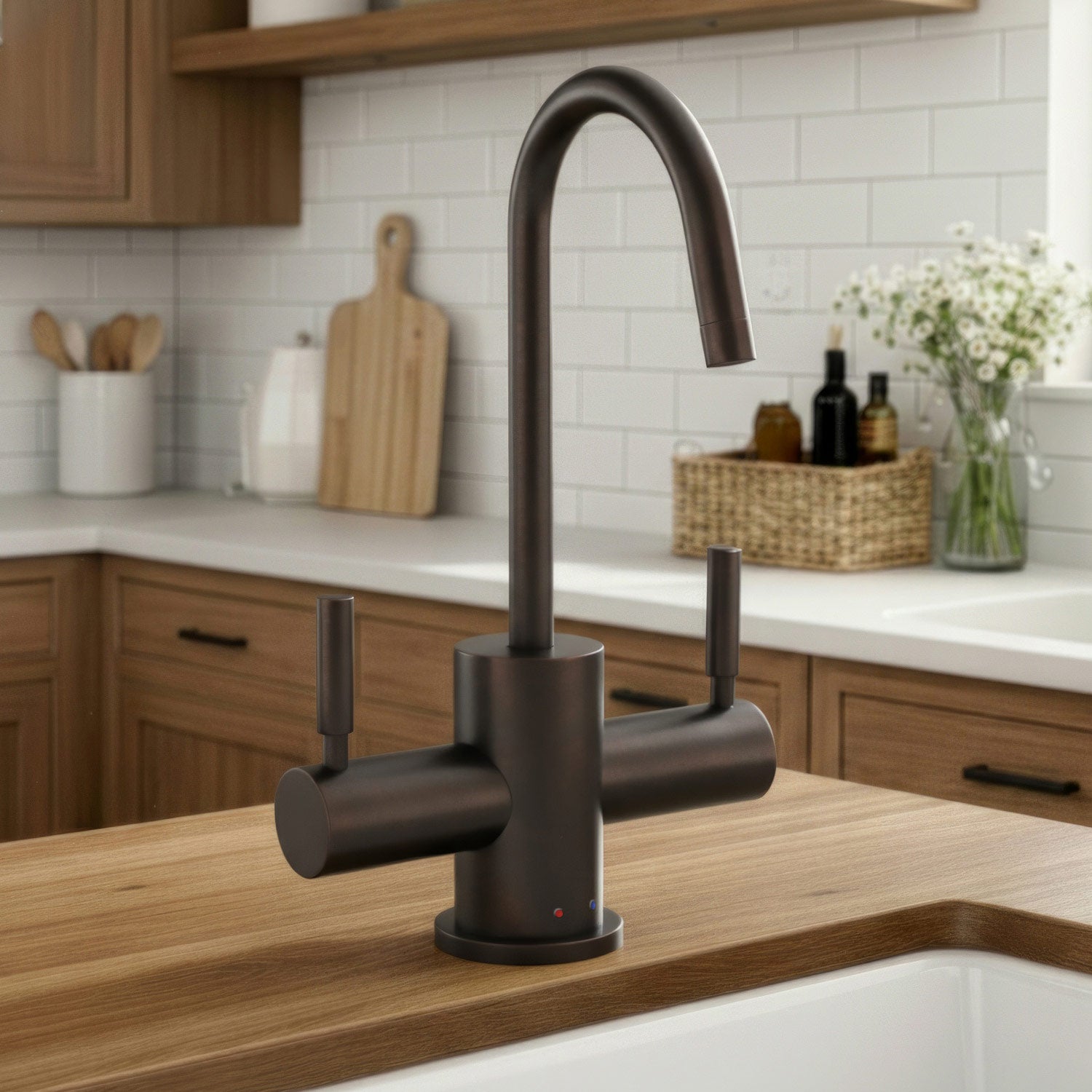 Point of Use Instant Hot/Cold Water Drinking Faucet with Gooseneck Swivel Spout
