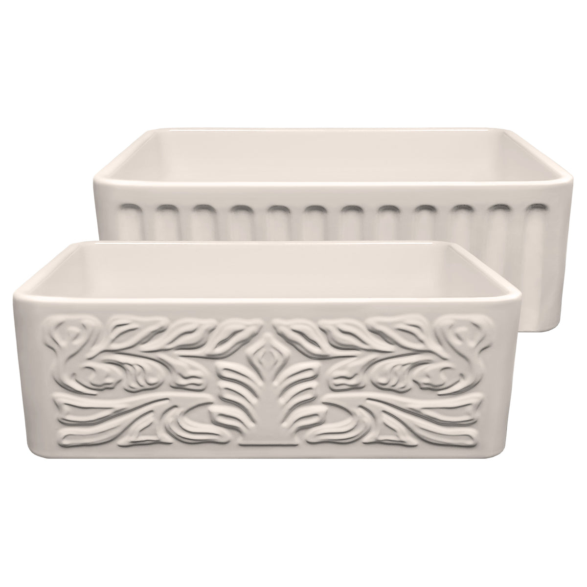 30&quot; Reversible Single Bowl Fireclay Kitchen Sink: Roman Floral, Fluted Front Apron