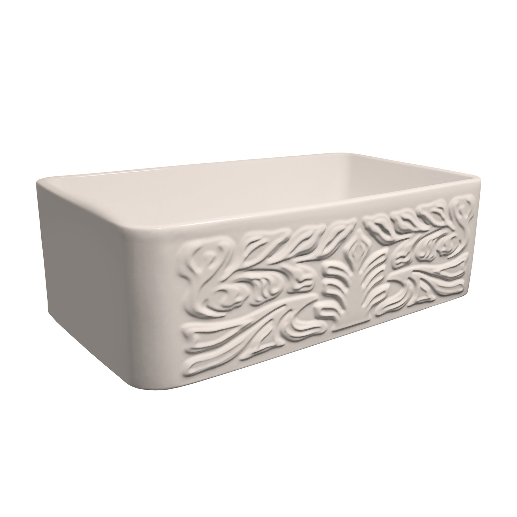 30" Reversible Single Bowl Fireclay Kitchen Sink: Roman Floral, Fluted Front Apron