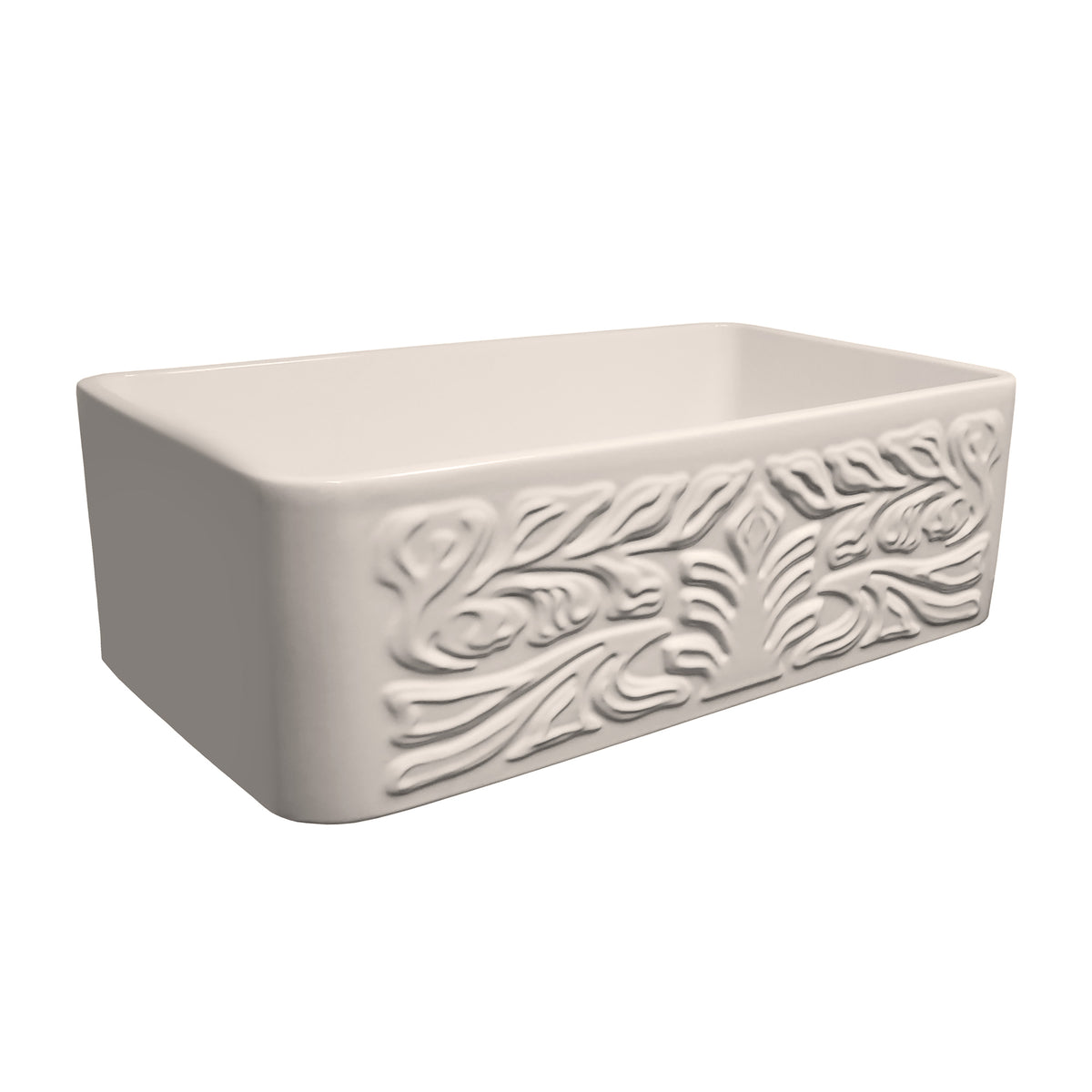 30&quot; Reversible Single Bowl Fireclay Kitchen Sink: Roman Floral, Fluted Front Apron
