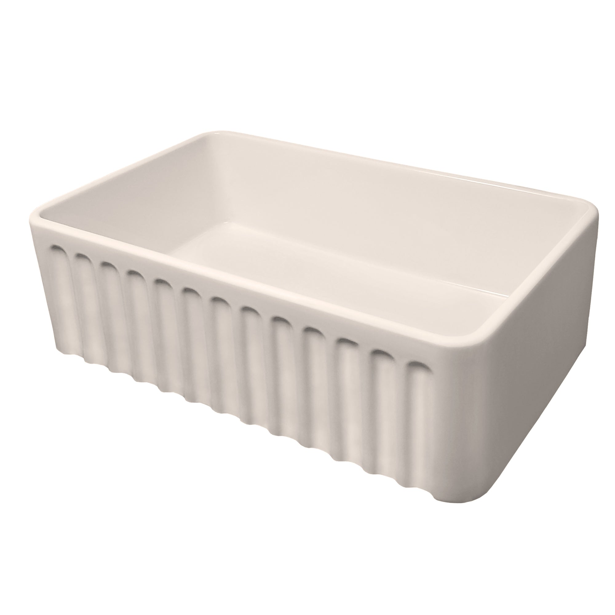 30" Reversible Single Bowl Fireclay Kitchen Sink: Roman Floral, Fluted Front Apron