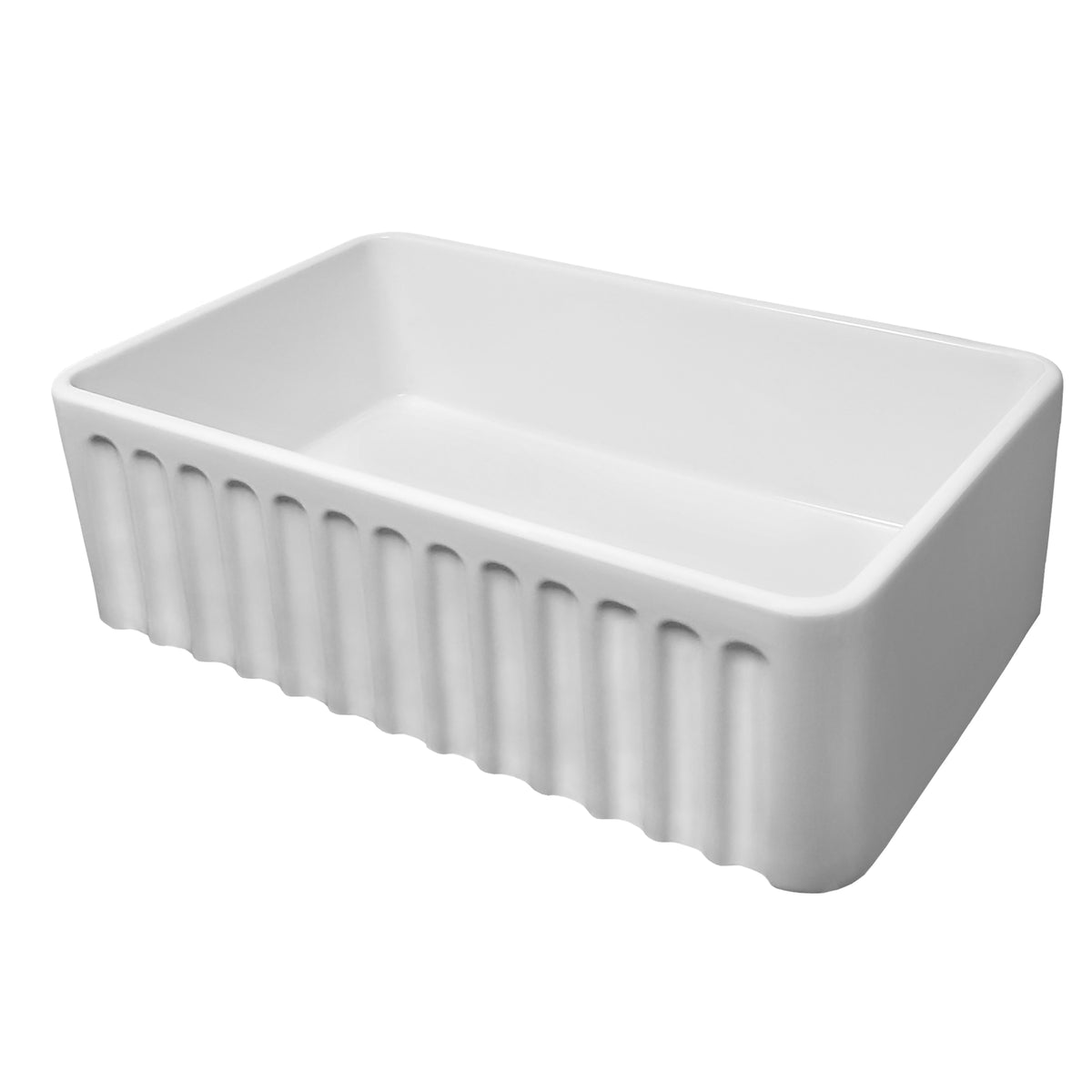 30&quot; Reversible Single Bowl Fireclay Kitchen Sink: Roman Floral, Fluted Front Apron