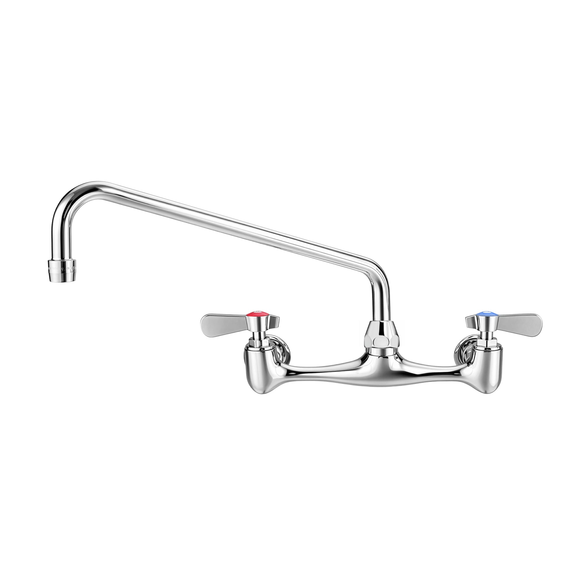 Solid brass wall mount utility faucet with extended swivel spout and lever handles