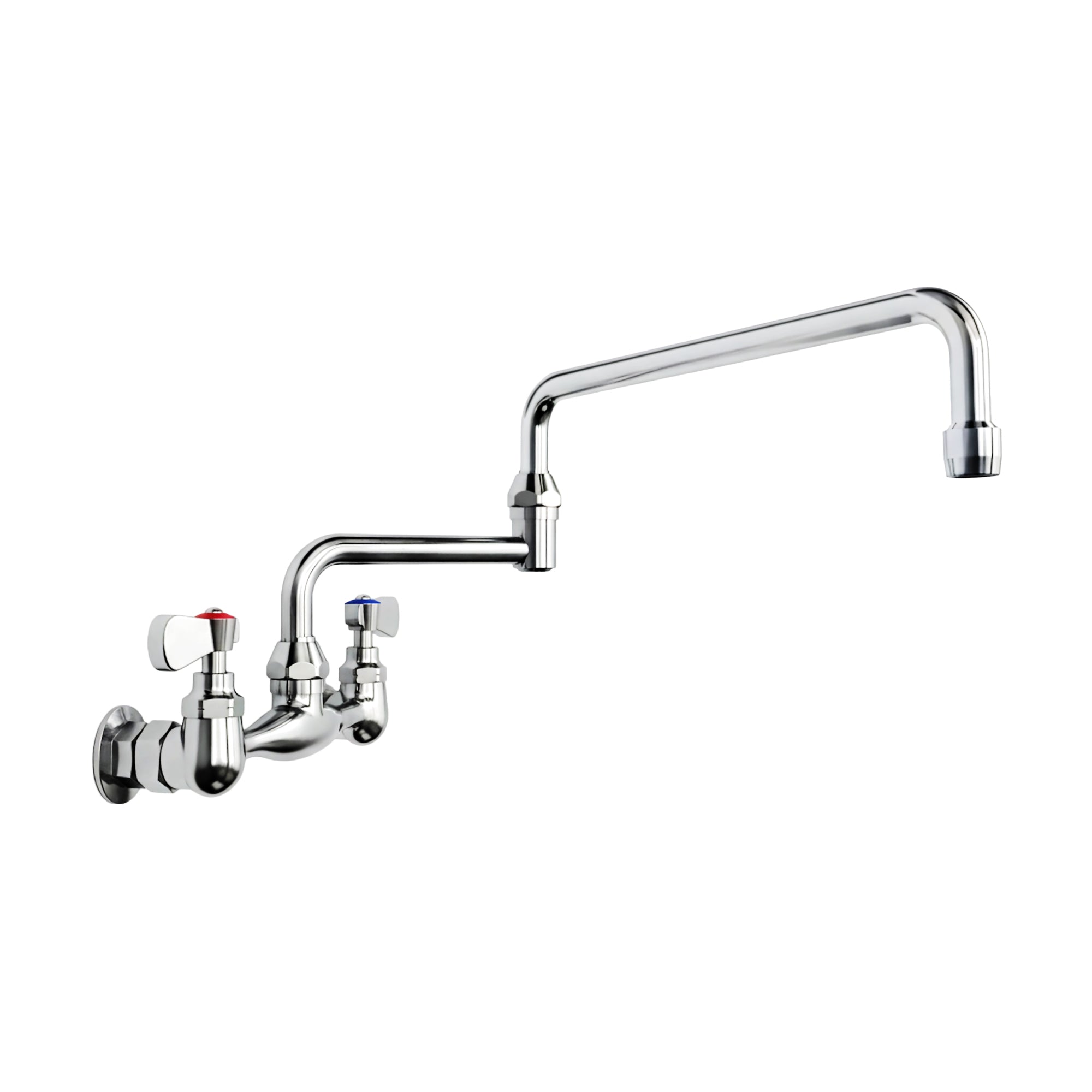 Solid brass wall mount utility faucet with double jointed retractable swing spout and lever handles