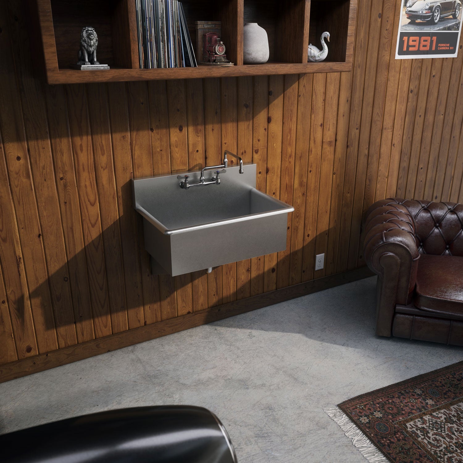 Solid brass wall mount utility faucet with double jointed retractable swing spout and lever handles