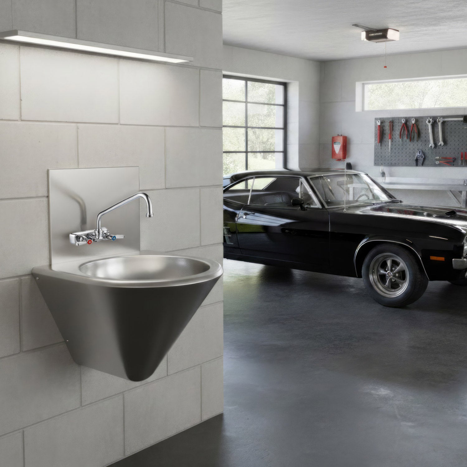 Solid brass wall mount utility faucet with extended swivel spout and lever handles