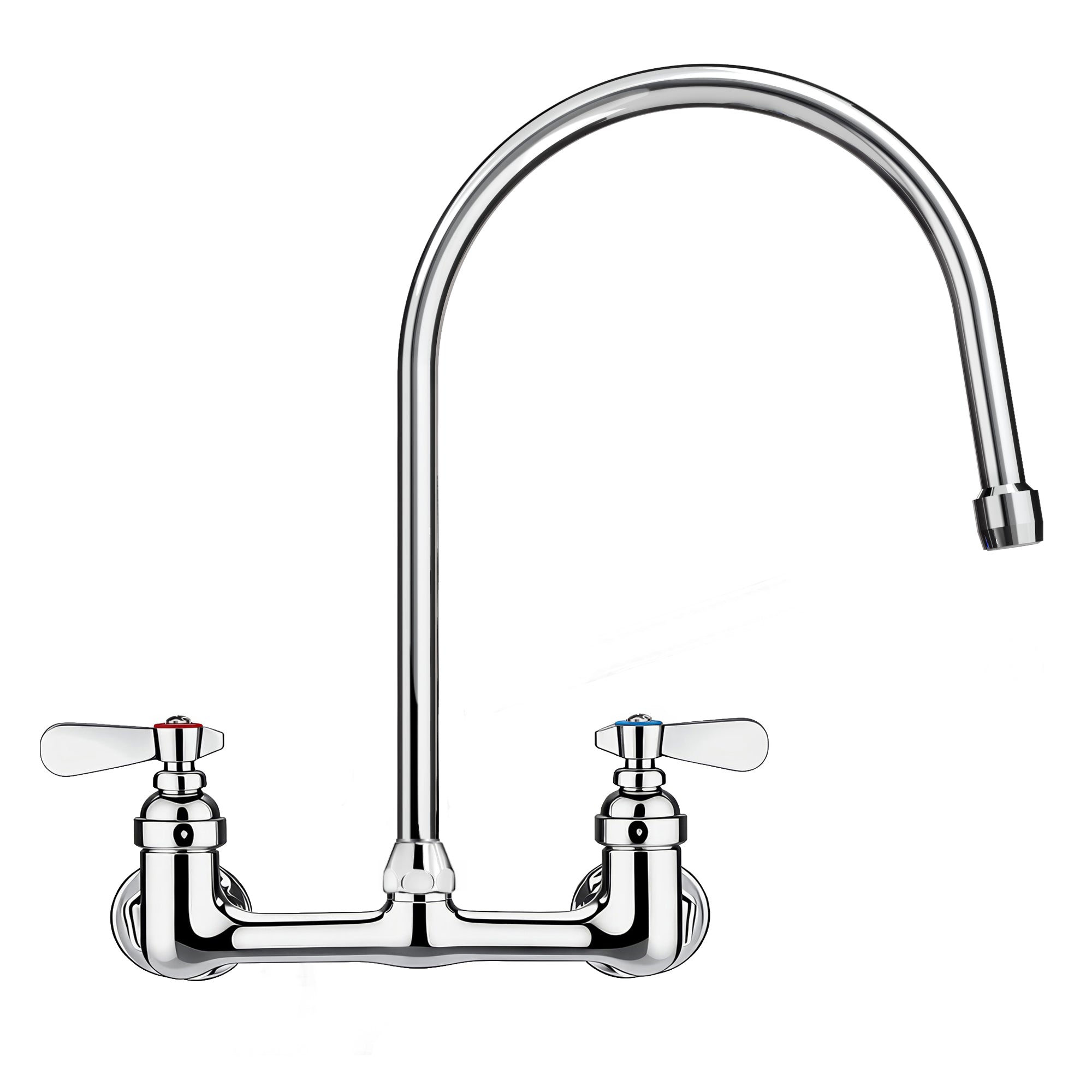 Solid brass wall mount utility faucet with gooseneck swivel spout and lever handles