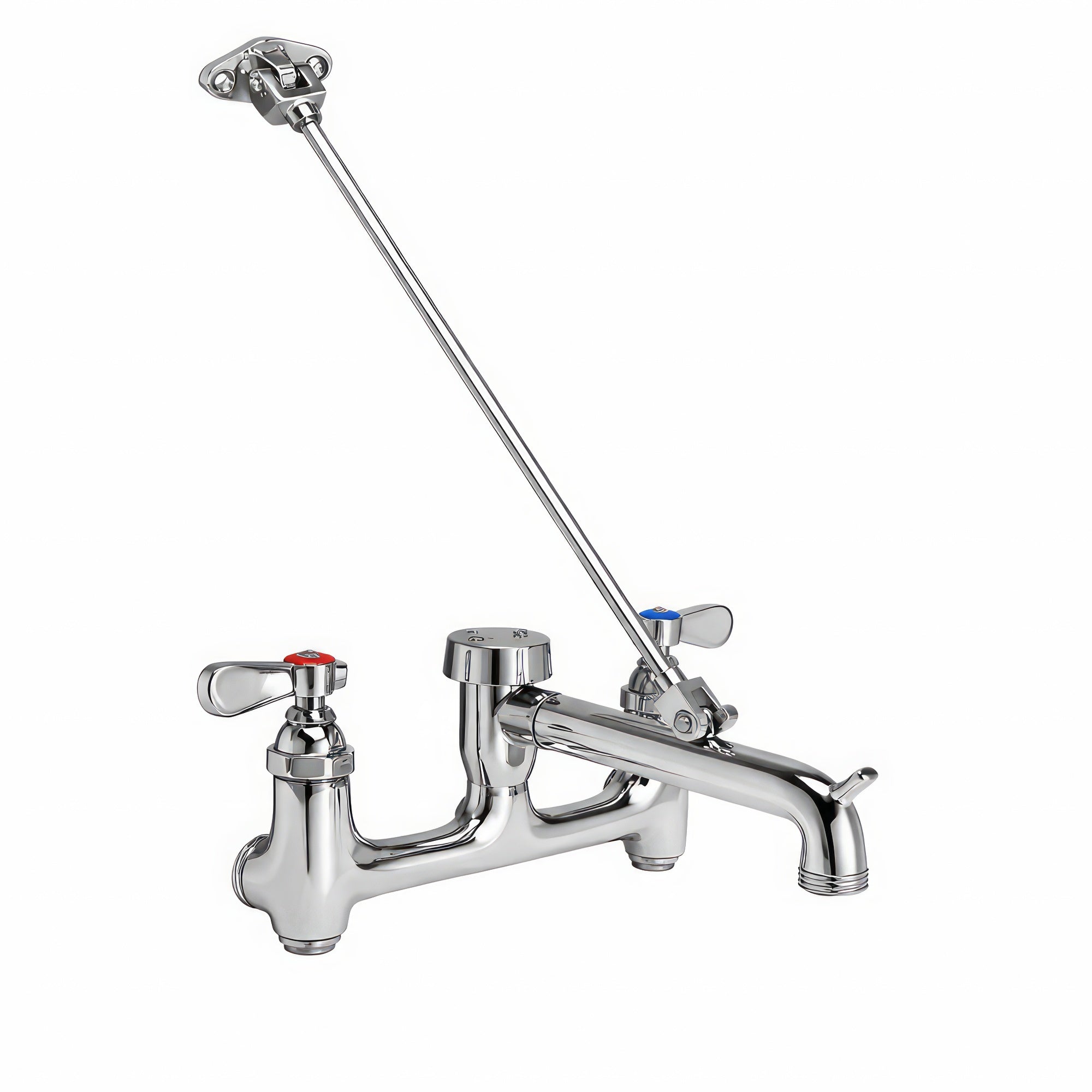 Solid brass wall mount service sink faucet with support bracket and lever handles