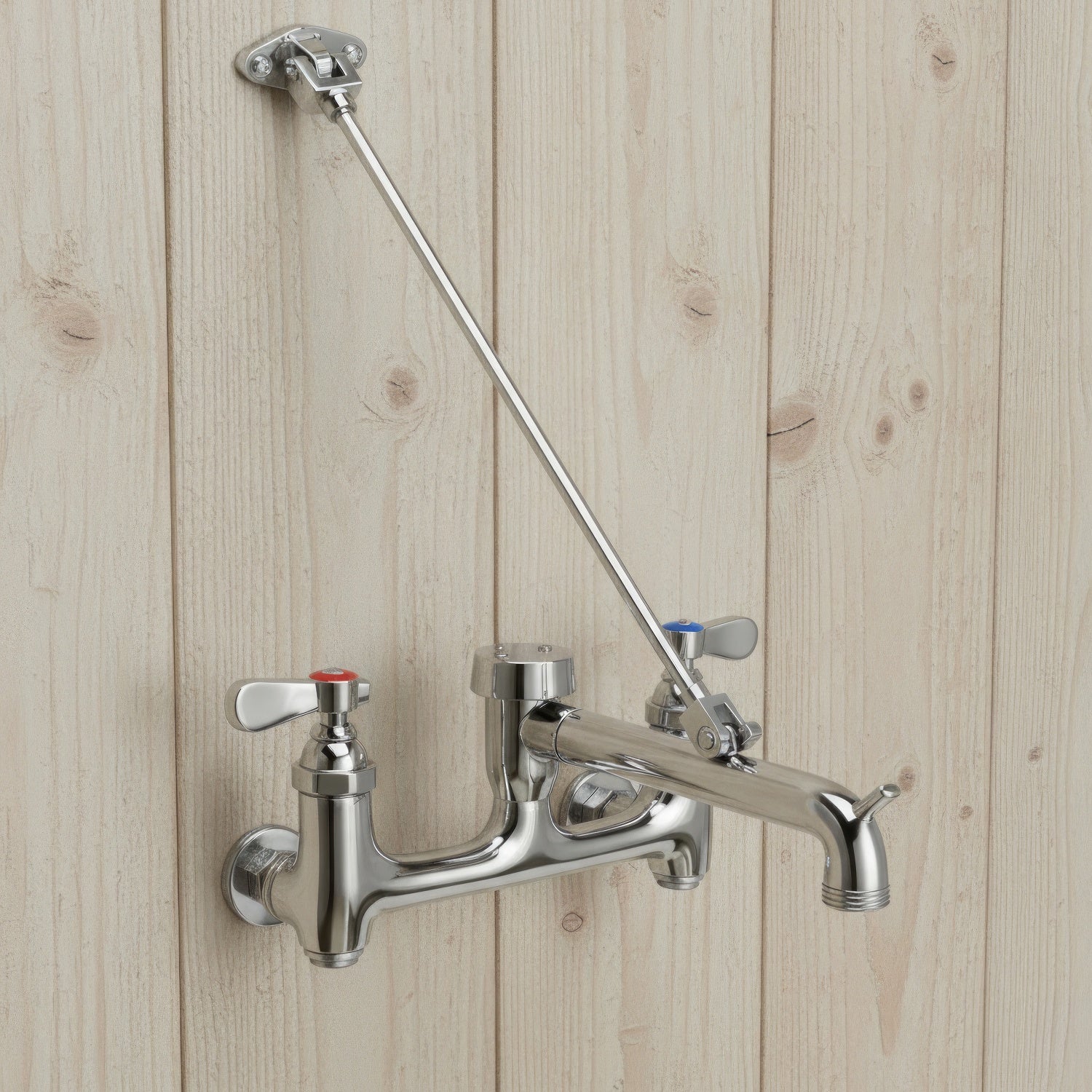 Solid brass wall mount service sink faucet with support bracket and lever handles