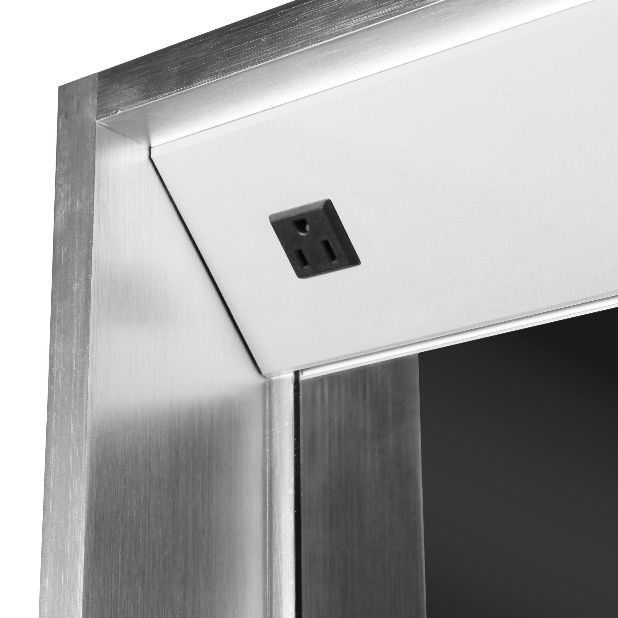 Anodized aluminum recessed single mirrored door medicine cabinet with outlet and led power dimmer