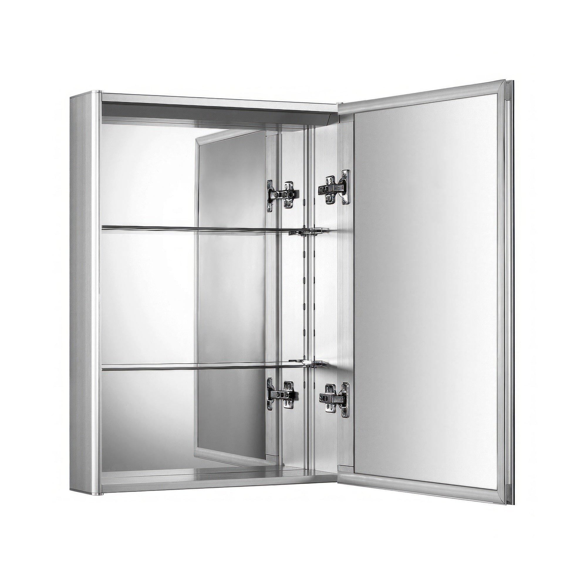 Anodized aluminum surface mount single mirrored door medicine cabinet