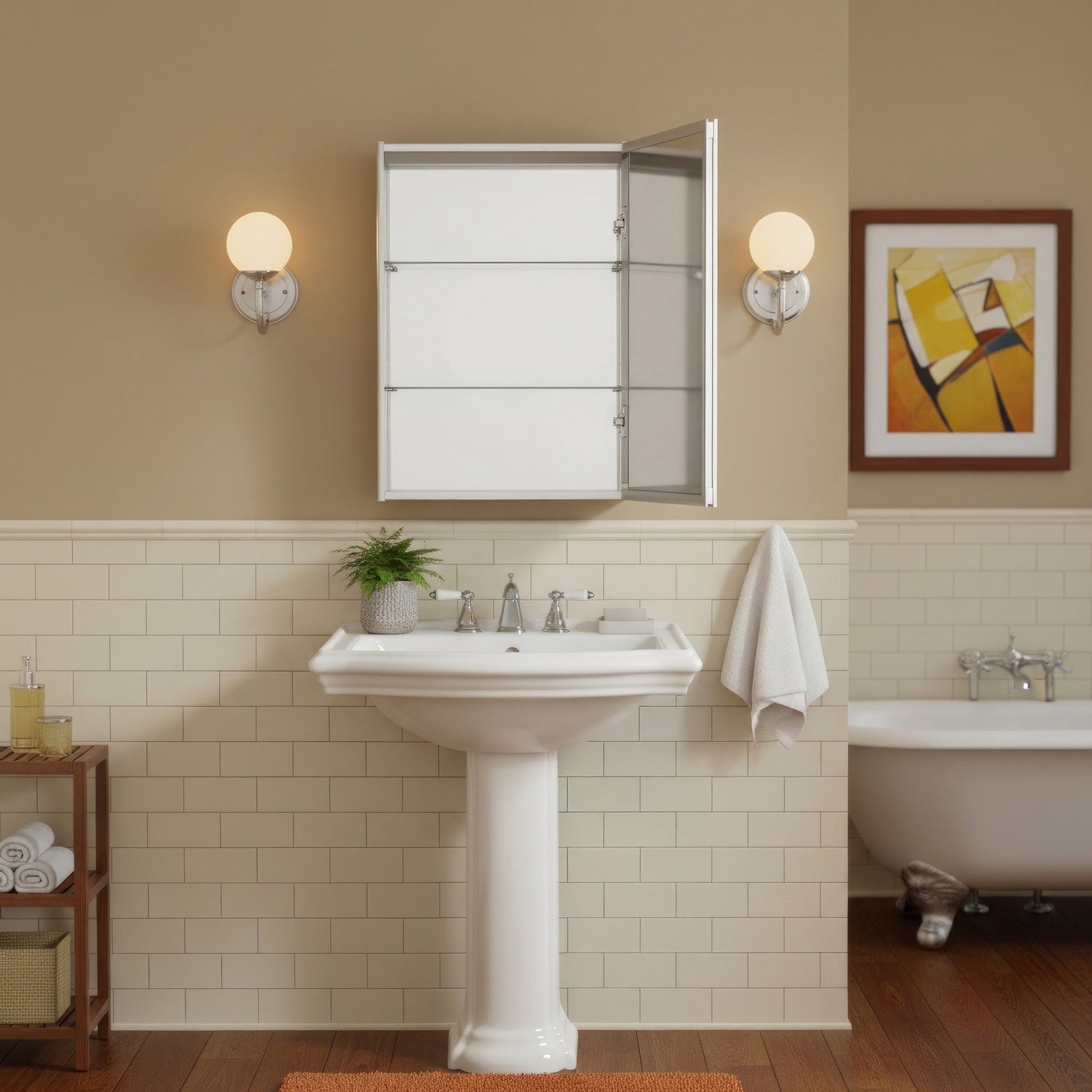 Anodized aluminum surface mount single mirrored door medicine cabinet