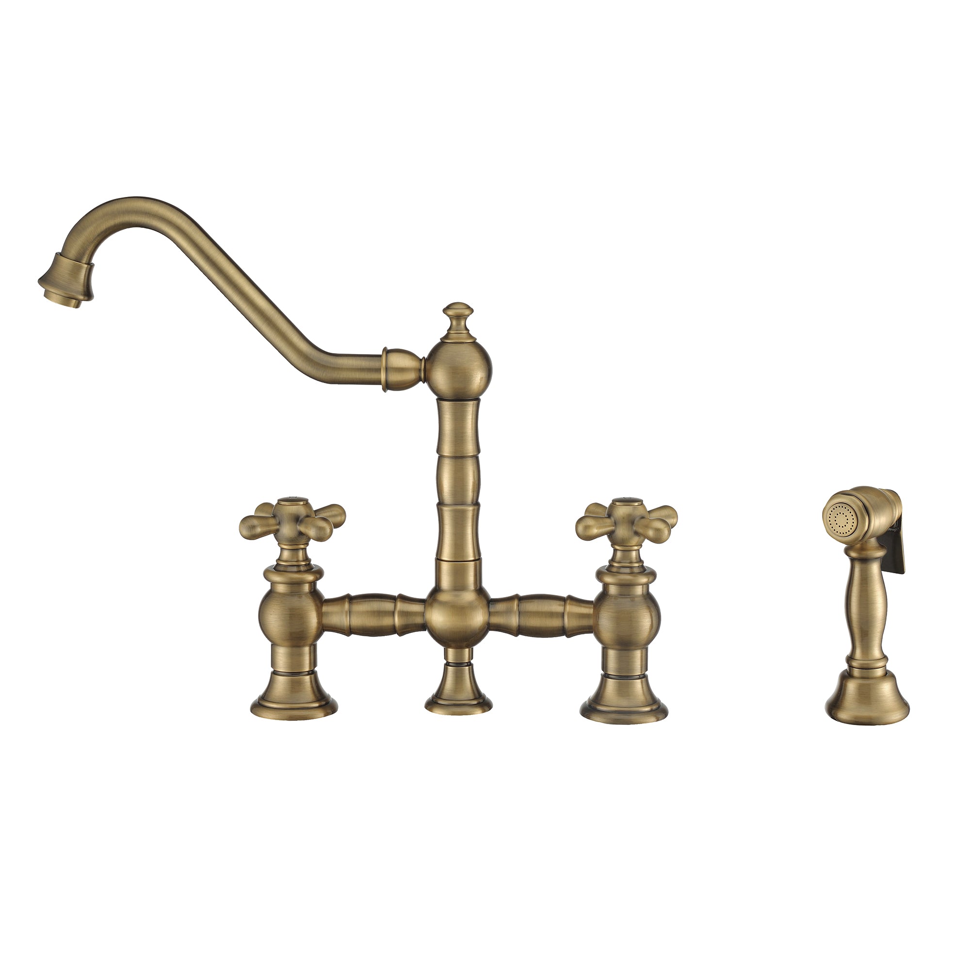 Bridge Faucet with Long Traditional Swivel Spout, Cross Handles