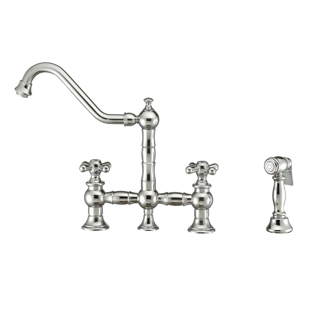 Bridge Faucet with Long Traditional Swivel Spout, Cross Handles 