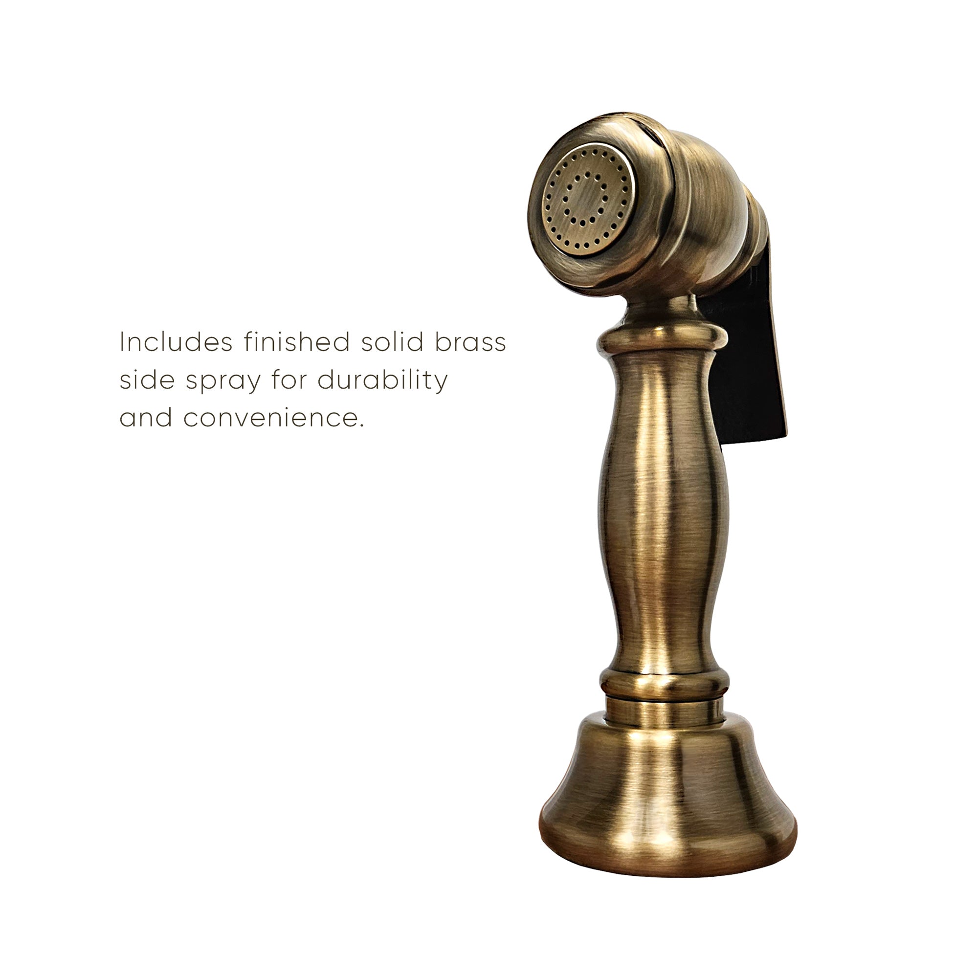 Bridge Faucet with Long Gooseneck Swivel Spout, Lever Handles and Solid Brass Side Spray