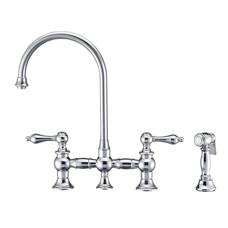 Bridge Faucet with Long Gooseneck Swivel Spout, Lever Handles and Soli ...