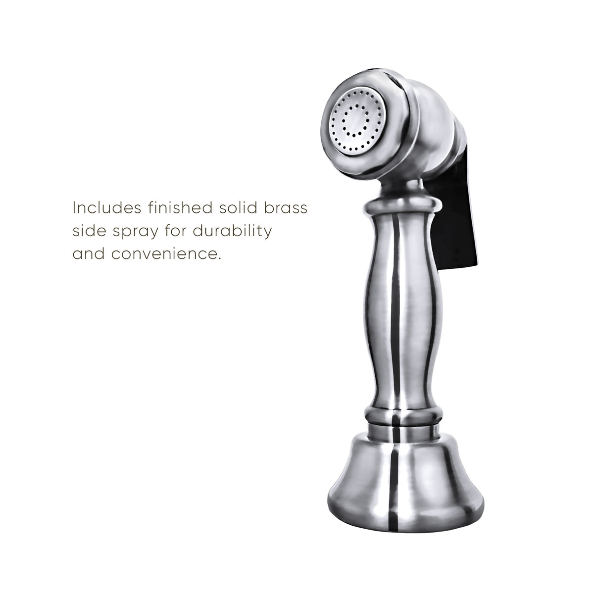 Bridge Faucet with Long Gooseneck Swivel Spout, Lever Handles and Solid Brass Side Spray