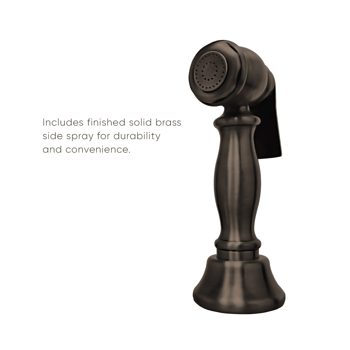 Bridge Faucet with Long Gooseneck Swivel Spout, Lever Handles and Solid Brass Side Spray